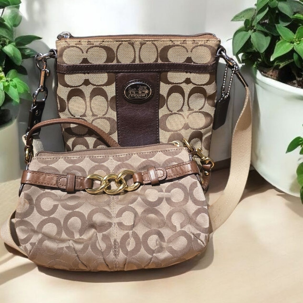 Coach Brown Cross Body and Tan Mini Bag Set